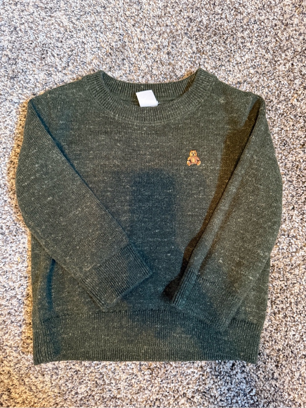 GAP Olive Green Crewneck Sweater with Teddy Bear Patch
